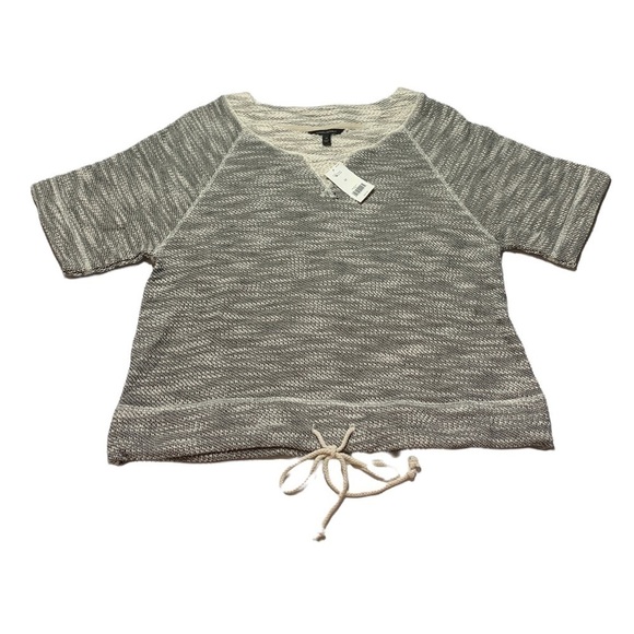 NWT Banana Republic  Short Sleeve Sweater Grey Drawstring Cotton Blend size M - Picture 4 of 7